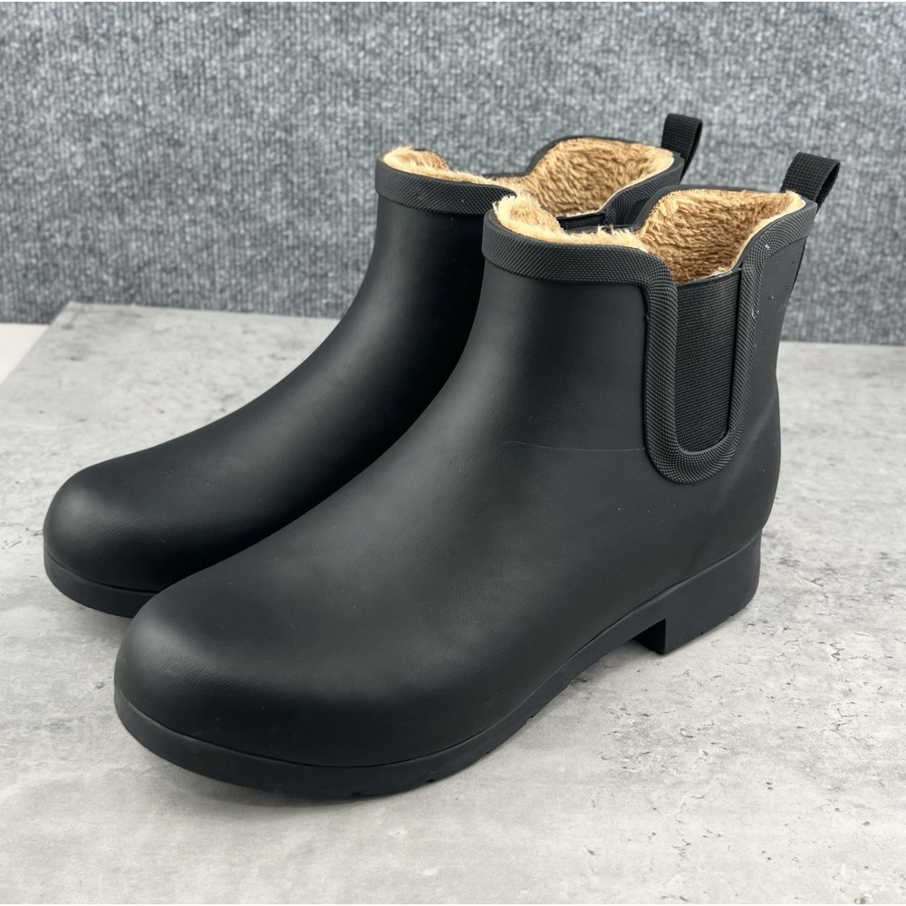 Chooka Rain Boots Delridge Chelsea Black Faux Fur Lined WP Size 10